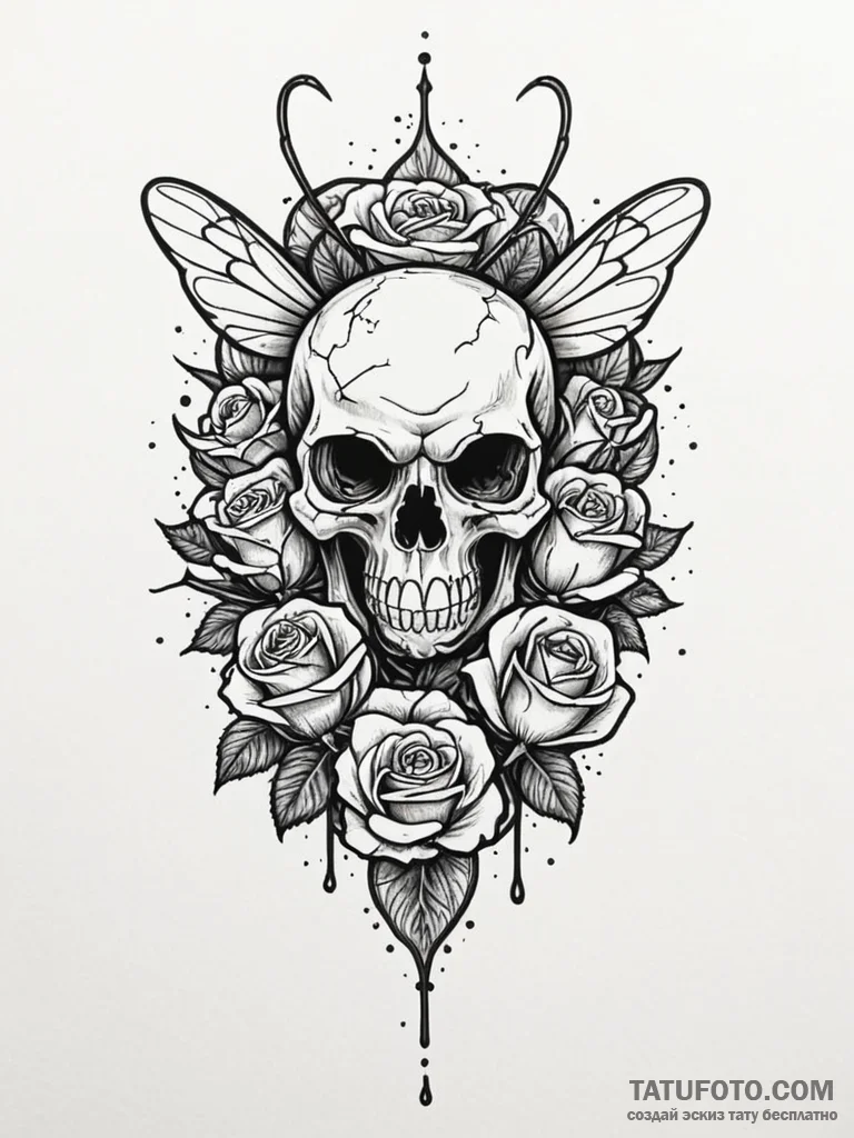 Wasp nest built inside a human skull, tattoo… — эскиз тату (№1752179371_0, 10.07.2025 20:29) — Tatufoto.com
