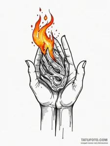 Molten scroll burning in hands, tattoo flash... - эскиз тату (№1752179454_0, 10.07.2025 20:30) — Tatufoto.com