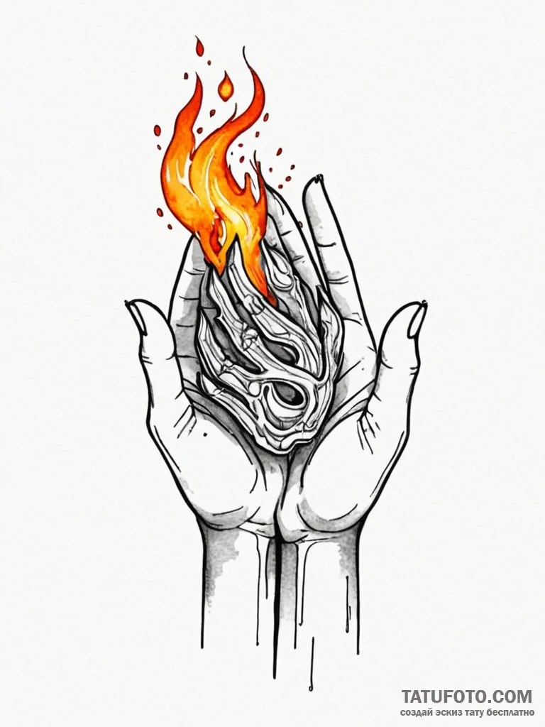 Molten scroll burning in hands, tattoo flash... - эскиз тату (№1752179454_0, 10.07.2025 20:30) — Tatufoto.com