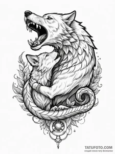 Serpent strangling a wolf, a battle of cunnin... - эскиз тату (№1752179538_0, 10.07.2025 20:32) — Tatufoto.com