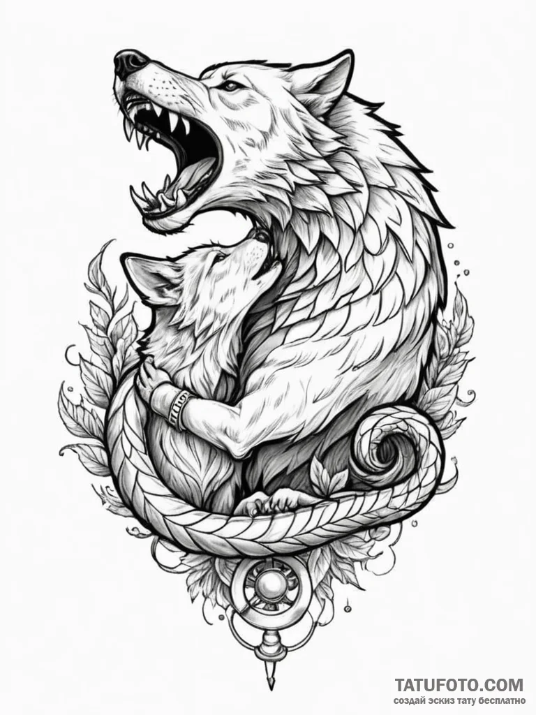 Serpent strangling a wolf, a battle of cunnin... - эскиз тату (№1752179538_0, 10.07.2025 20:32) — Tatufoto.com