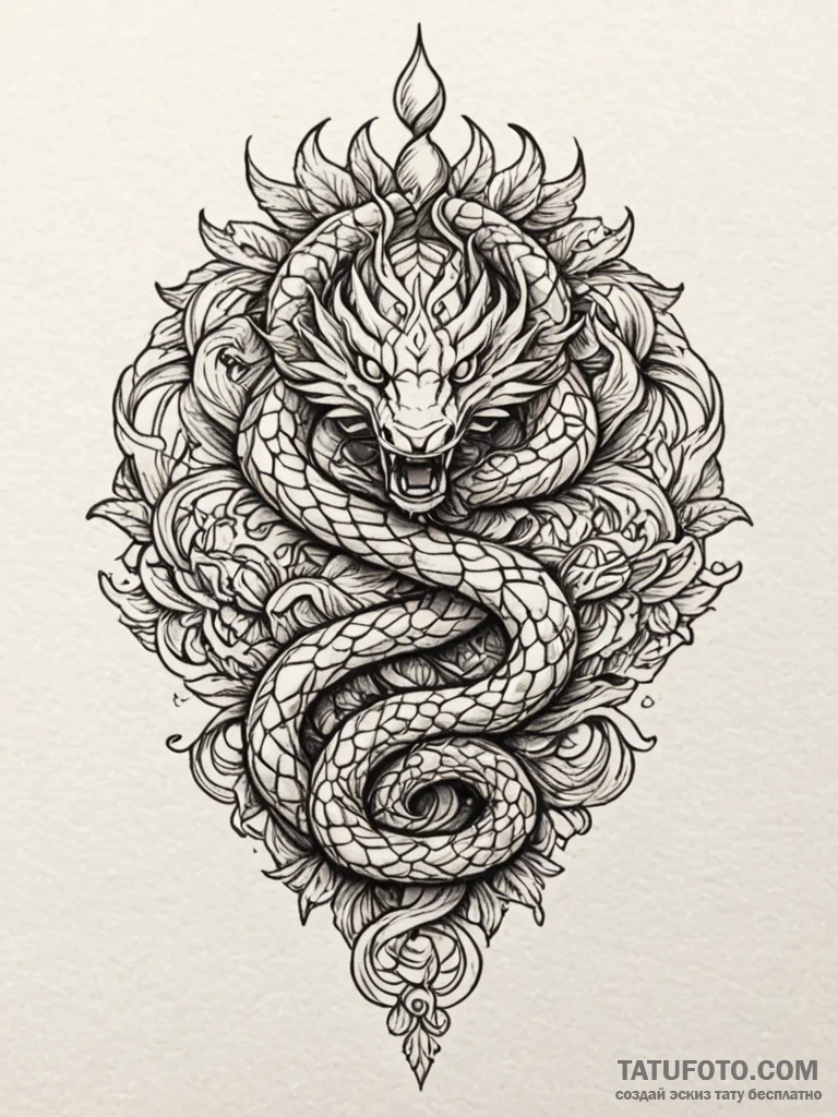 Ancient serpent entwining ancient crown, tatt... - эскиз тату (№1752179622_0, 10.07.2025 20:33) — Tatufoto.com