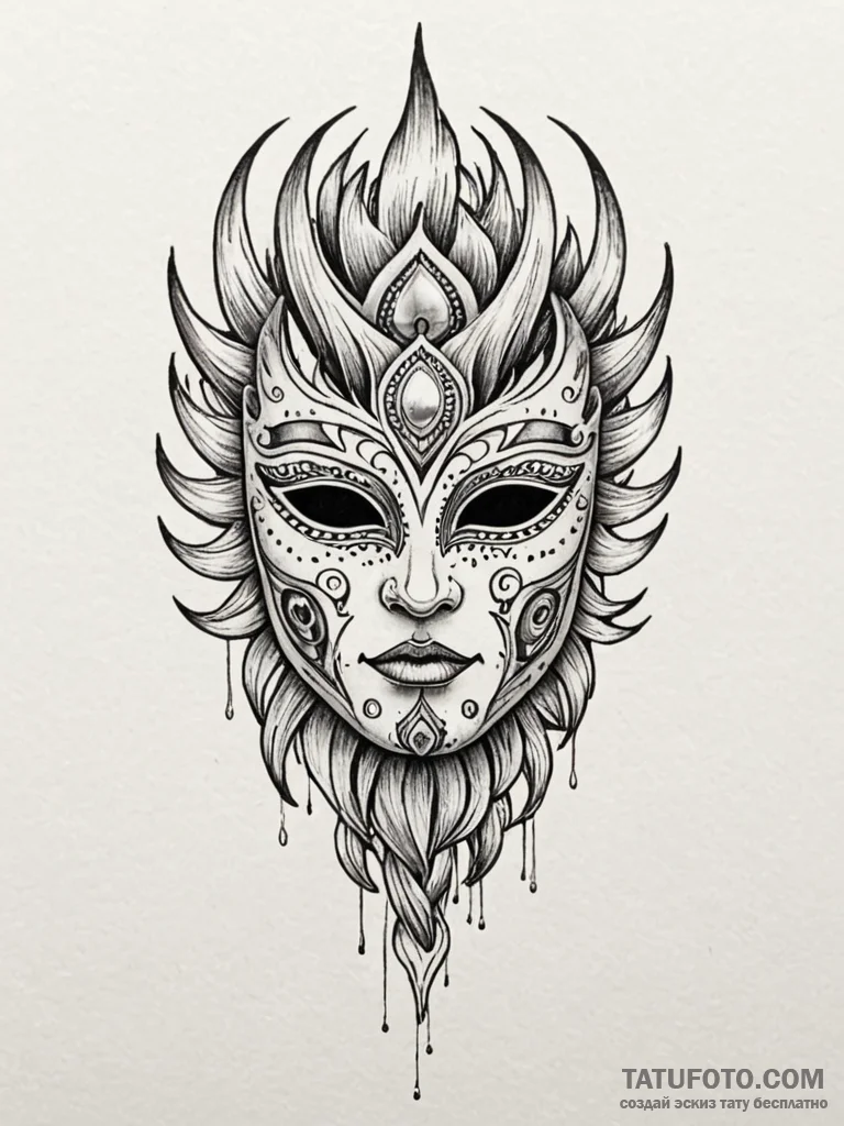 Xenolith mask beneath burning sky, tattoo dra... - эскиз тату (№1752179961_0, 10.07.2025 20:39) — Tatufoto.com