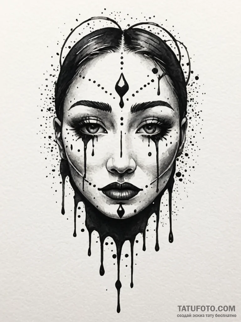 Ashen mask weeping black tears, artistic tatt... - эскиз тату (№1752180045_0, 10.07.2025 20:40) — Tatufoto.com