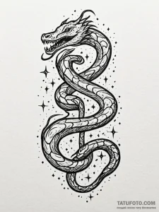 Glyph-etched serpent devouring starlight, ink... - эскиз тату (№1752180296_0, 10.07.2025 20:44) — Tatufoto.com