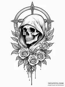 Ritual scythe beneath spectral veil, tattoo d... - эскиз тату (№1752180380_0, 10.07.2025 20:46) — Tatufoto.com