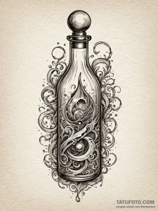 Vial containing a swirling, magical potion, c... - эскиз тату (№1752180548_0, 10.07.2025 20:49) — Tatufoto.com