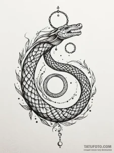Empyrean serpent encircling moon, tattoo line... - эскиз тату (№1752180884_0, 10.07.2025 20:54) — Tatufoto.com