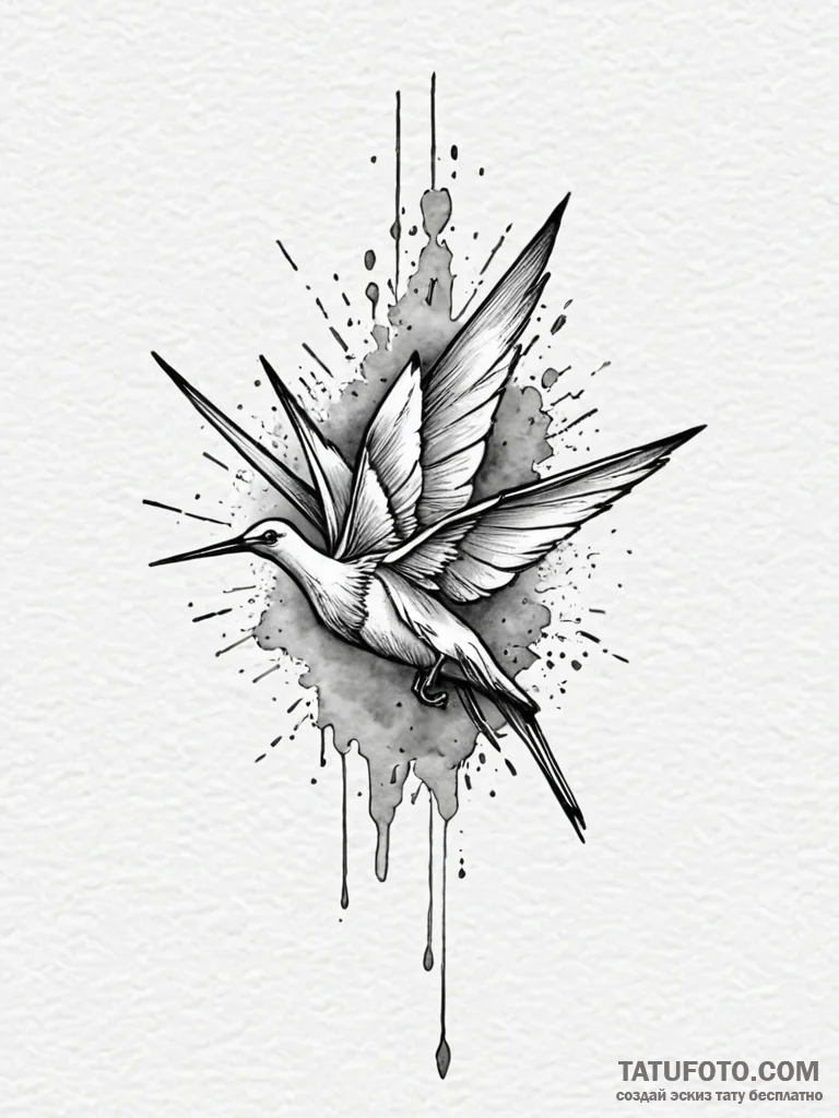 Paper crane drifting through mist, tattoo dra… — эскиз тату (№1752181054_0, 10.07.2025 20:57) — Tatufoto.com