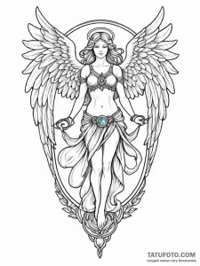 Angel of balance with scales, tattoo line art... - эскиз тату (№1752181306_0, 10.07.2025 21:01) — Tatufoto.com