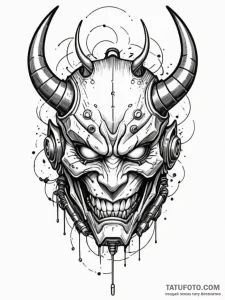 Cyberpunk oni mask, tattoo flash sheet design... - эскиз тату (№1752181474_0, 10.07.2025 21:04) — Tatufoto.com
