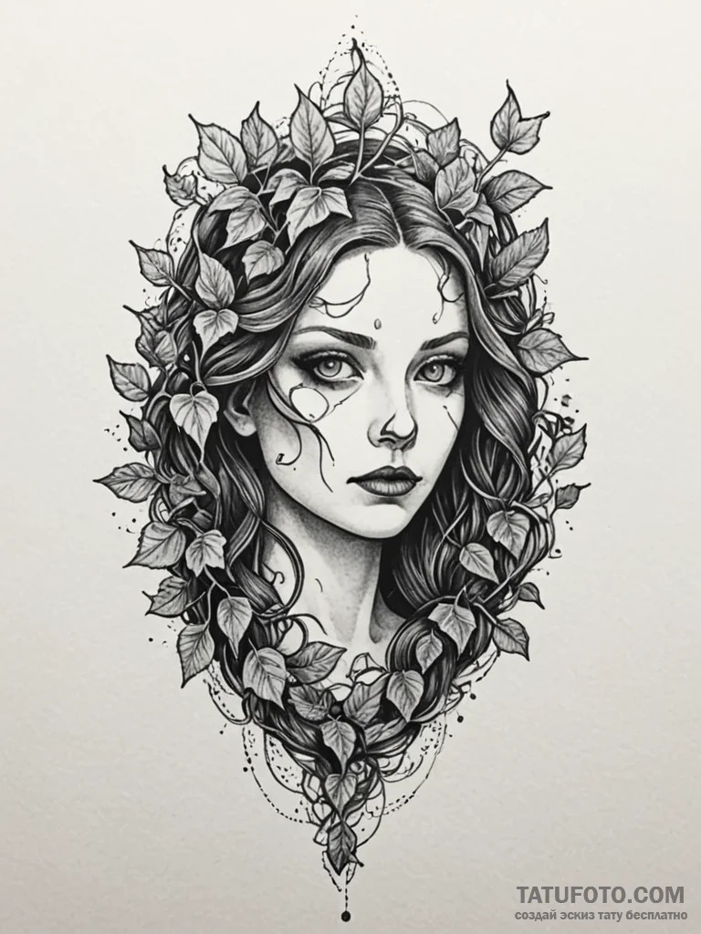 Ghostly relic bound in ivy, tattoo sketch des... - эскиз тату (№1752181726_0, 10.07.2025 21:08) — Tatufoto.com