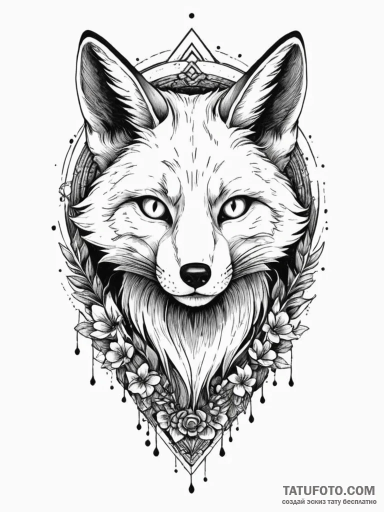 Fox wearing a kitsune mask, with glitching di… — эскиз тату (№1752182060_0, 10.07.2025 21:14) — Tatufoto.com