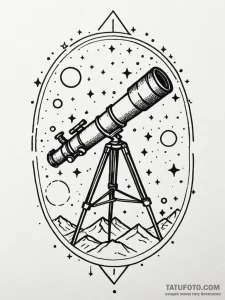 A telescope pointing at the stars, tattoo fla... - эскиз тату (№1752182562_0, 10.07.2025 21:22) — Tatufoto.com