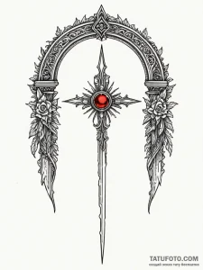 Shard blade beneath spectral arch, concept ar... - эскиз тату (№1752182647_0, 10.07.2025 21:24) — Tatufoto.com