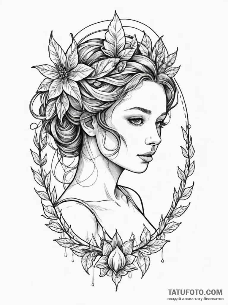 Nymph relic sealed in frost, artistic tattoo… — эскиз тату (№1752182898_0, 10.07.2025 21:28) — Tatufoto.com