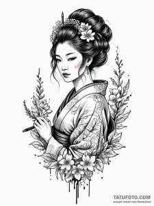 Geisha, tattoo sketch design, on a clean whit... - эскиз тату (№1752182982_0, 10.07.2025 21:29) — Tatufoto.com