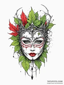 Mask crowned with ivy thorns, ink illustratio... - эскиз тату (№1752183319_0, 10.07.2025 21:35) — Tatufoto.com