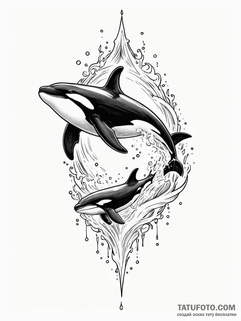 Killer whale, artistic tattoo sketch, minimal... - эскиз тату (№1752183486_0, 10.07.2025 21:38) — Tatufoto.com