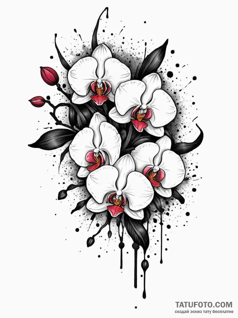Orchid petals drifting through air, tattoo fl... - эскиз тату (№1752183571_0, 10.07.2025 21:39) — Tatufoto.com