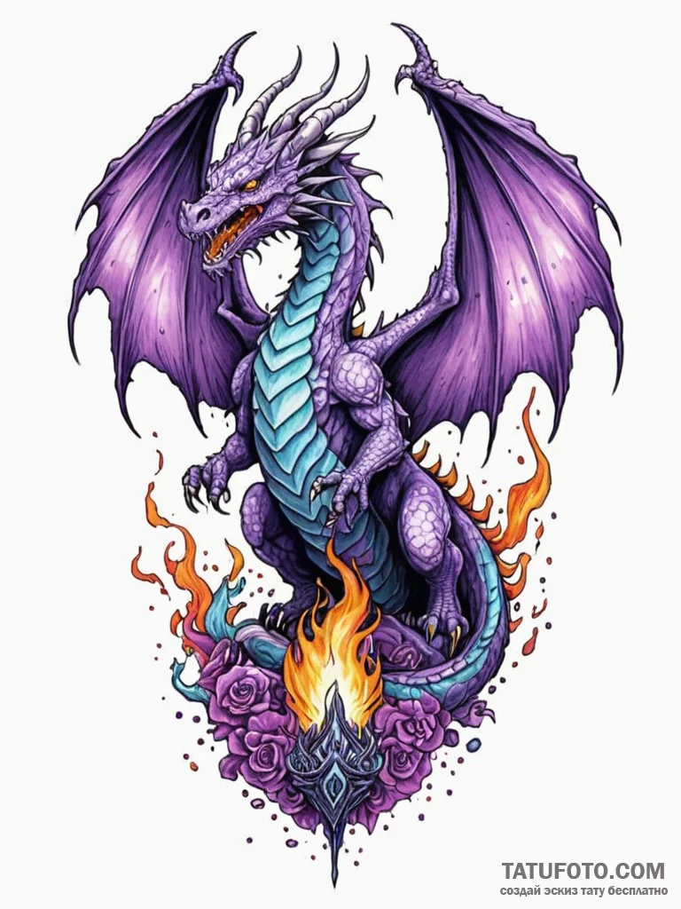 Arcane dragon breathing violet flame, artisti... - эскиз тату (№1752183905_0, 10.07.2025 21:45) — Tatufoto.com