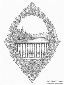A detailed balcony view, panoramic,, tattoo l... - эскиз тату (№1752184073_0, 10.07.2025 21:47) — Tatufoto.com