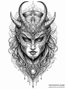 Warrior mask beneath celestial storm, tattoo... - эскиз тату (№1752184325_0, 10.07.2025 21:52) — Tatufoto.com