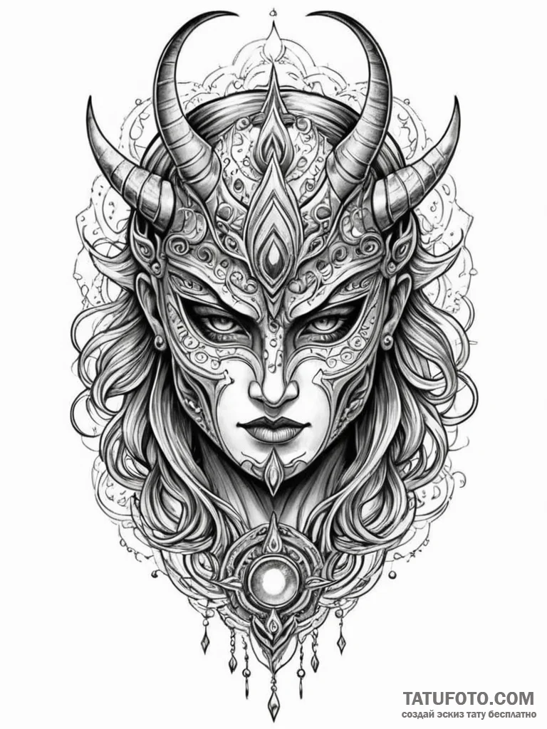 Warrior mask beneath celestial storm, tattoo... - эскиз тату (№1752184325_0, 10.07.2025 21:52) — Tatufoto.com