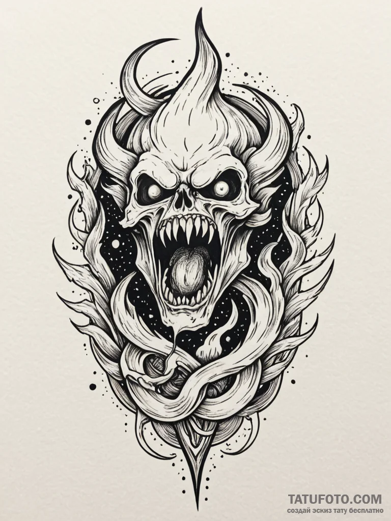Haunted blade devouring celestial flame, conc… — эскиз тату (№1752184745_0, 10.07.2025 21:59) — Tatufoto.com