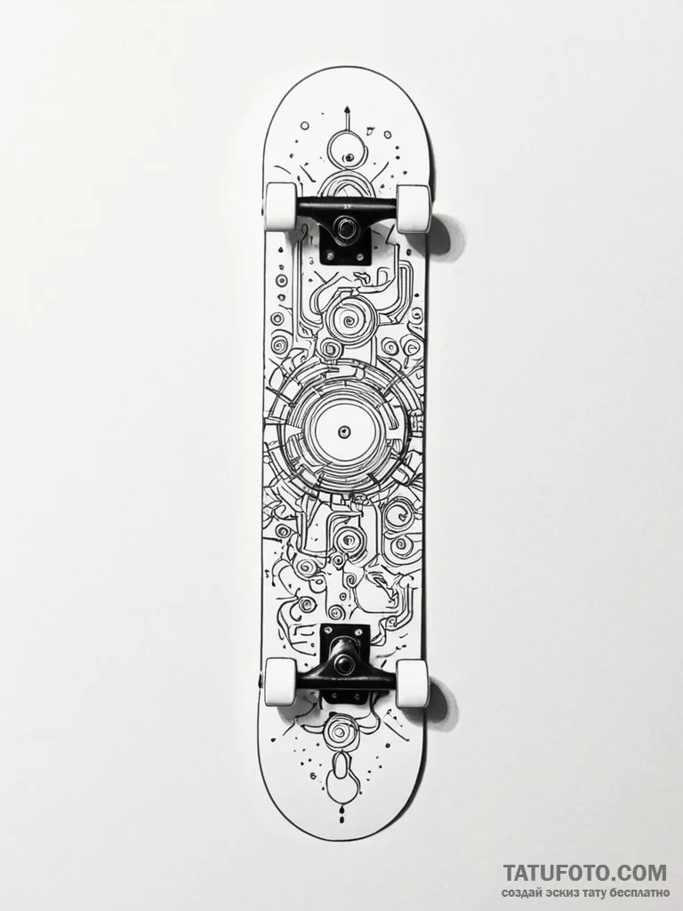 Skateboard deck with a circuit board design,... - эскиз тату (№1752184997_0, 10.07.2025 22:03) — Tatufoto.com