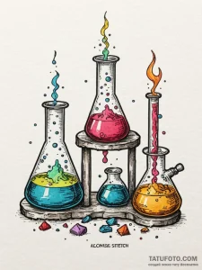 An alchemist's laboratory, bubbling beakers a... - эскиз тату (№1752185251_0, 10.07.2025 22:07) — Tatufoto.com