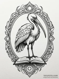 Thoth, the ibis-headed god, writing in a tome... - эскиз тату (№1752185501_0, 10.07.2025 22:11) — Tatufoto.com