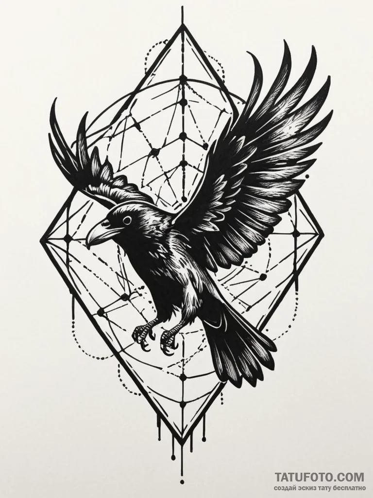 Burning web trapping raven, tattoo flash shee… — эскиз тату (№1752185585_0, 10.07.2025 22:13) — Tatufoto.com