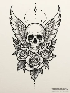 Sapphire wings beneath burning sky, tattoo fl... - эскиз тату (№1752185837_0, 10.07.2025 22:17) — Tatufoto.com