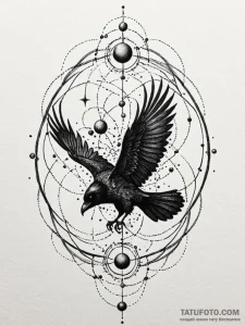 Atomic raven calling from data vortex, tattoo... - эскиз тату (№1752186005_0, 10.07.2025 22:20) — Tatufoto.com