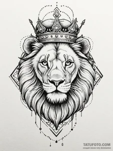 Lion with crown, tattoo drawing outline, fine... - эскиз тату (№1752186088_0, 10.07.2025 22:21) — Tatufoto.com