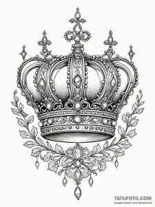 A detailed bejeweled crown resting on a cushi... - эскиз тату (№1752186173_0, 10.07.2025 22:22) — Tatufoto.com
