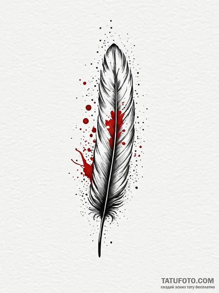 Blood-stained feather drifting in water, tatt… — эскиз тату (№1752186430_0, 10.07.2025 22:27) — Tatufoto.com