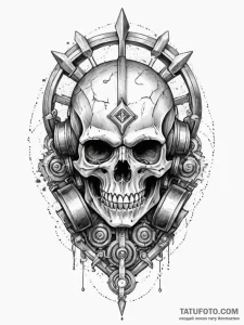 Iron helm beneath bone arch, tattoo drawing o... - эскиз тату (№1752187605_0, 10.07.2025 22:46) — Tatufoto.com