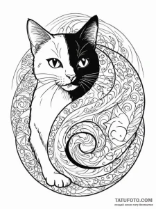 Yin-yang symbol made from a black cat and a w... - эскиз тату (№1752187690_0, 10.07.2025 22:48) — Tatufoto.com
