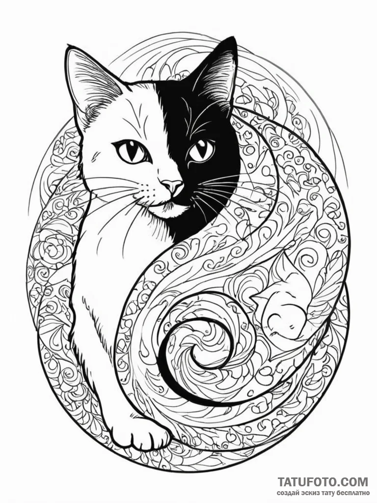 Yin-yang symbol made from a black cat and a w... - эскиз тату (№1752187690_0, 10.07.2025 22:48) — Tatufoto.com