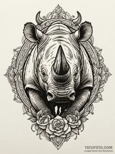Rhino, symbolizing steadfastness and resilien... - эскиз тату (№1752187773_0, 10.07.2025 22:49) — Tatufoto.com