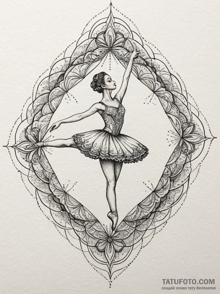 Ballerina, artistic tattoo sketch, on a clean... - эскиз тату (№1752188282_0, 10.07.2025 22:58) — Tatufoto.com