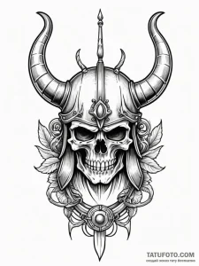 Ancient helm with broken horns, tattoo flash... - эскиз тату (№1752188367_0, 10.07.2025 22:59) — Tatufoto.com