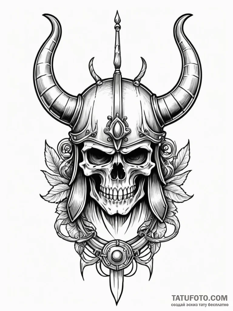 Ancient helm with broken horns, tattoo flash… — эскиз тату (№1752188367_0, 10.07.2025 22:59) — Tatufoto.com
