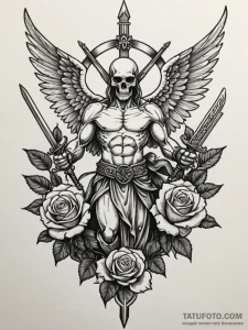 Angel warrior with dual swords, ink illustrat... - эскиз тату (№1752188619_0, 10.07.2025 23:03) — Tatufoto.com