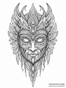 Ancient mask with tribal patterns, tattoo ske... - эскиз тату (№1752188874_0, 10.07.2025 23:07) — Tatufoto.com