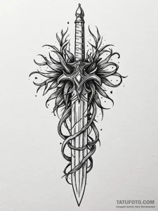 Graven dagger crowned in roots, tattoo flash... - эскиз тату (№1752189458_0, 10.07.2025 23:17) — Tatufoto.com