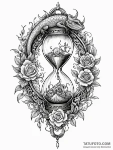 Lizard coiled around hourglass, tattoo flash... - эскиз тату (№1752189794_0, 10.07.2025 23:23) — Tatufoto.com