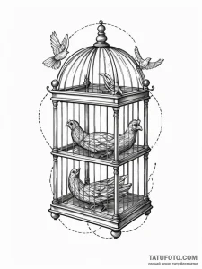 Birdcage made of twisted server racks, holdin... - эскиз тату (№1752190046_0, 10.07.2025 23:27) — Tatufoto.com